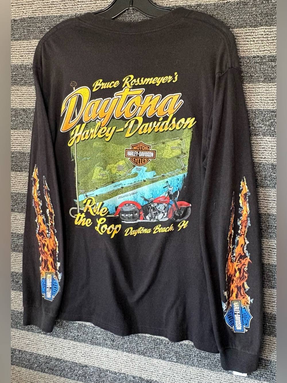 2013 Harley-Davidson Daytona Florida Flames Black Longsleeve T-Shirt Medium EUC - Picture 8 of 9